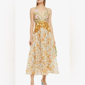 Zimmermann Lovestruck floral Linen Halter Midi Dress size 4-6 NWOT